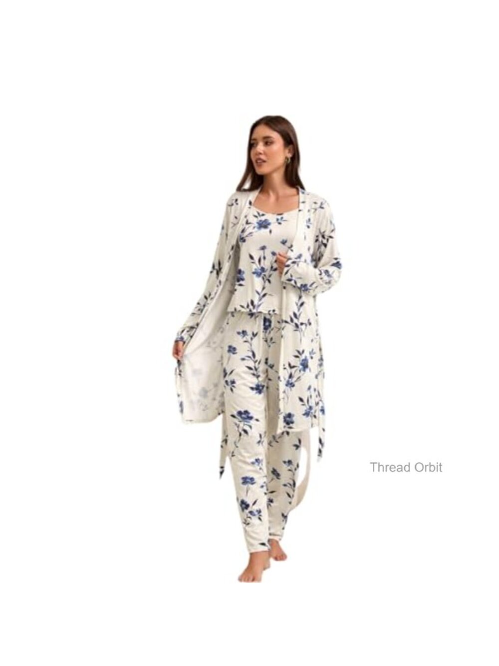 Women's 3-Piece Floral Pajama Set with Robe, Soft Loungewear, Cotton Blend